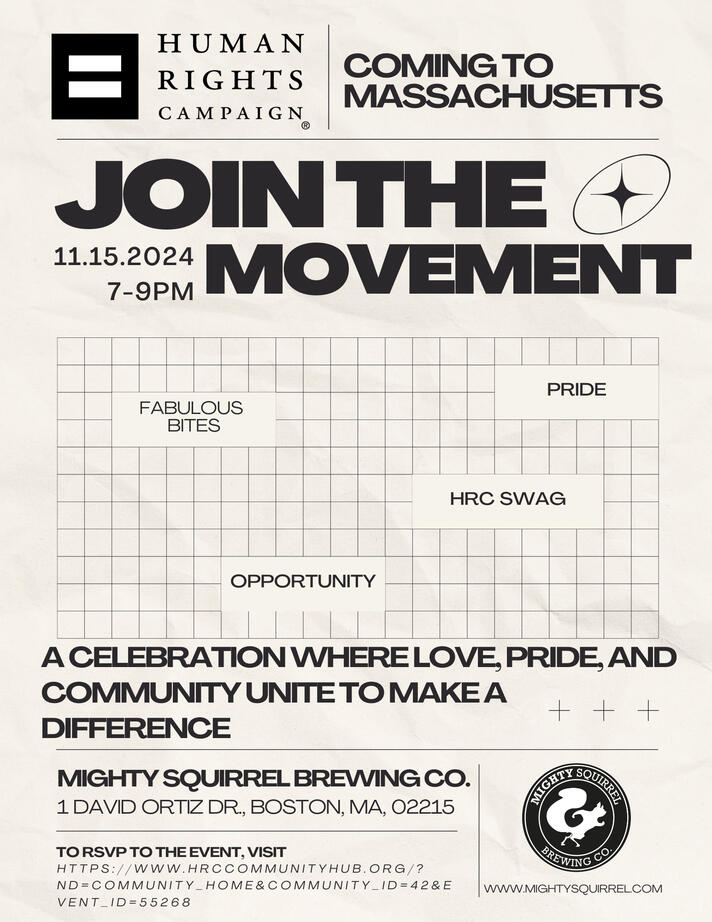 Promotional Flyer for Human Rights Campaign New England Join the Movement Event in Massachusetts, October 2024