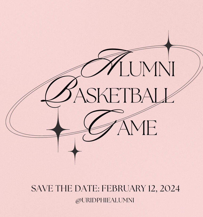 Event Advertising for URI Greek Life Alumni Basketball Game, January 2024